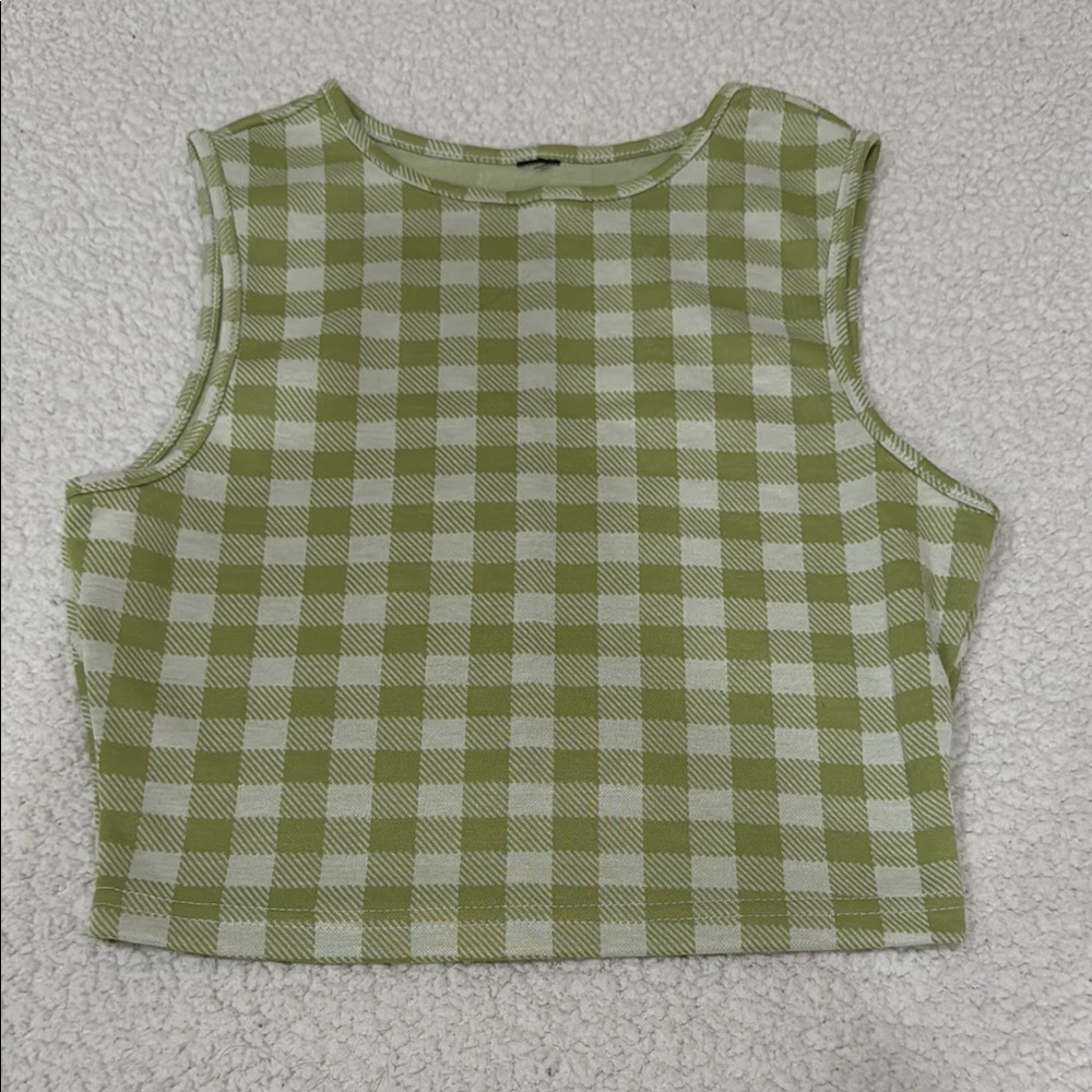 Green Checkered Sleeveless Top